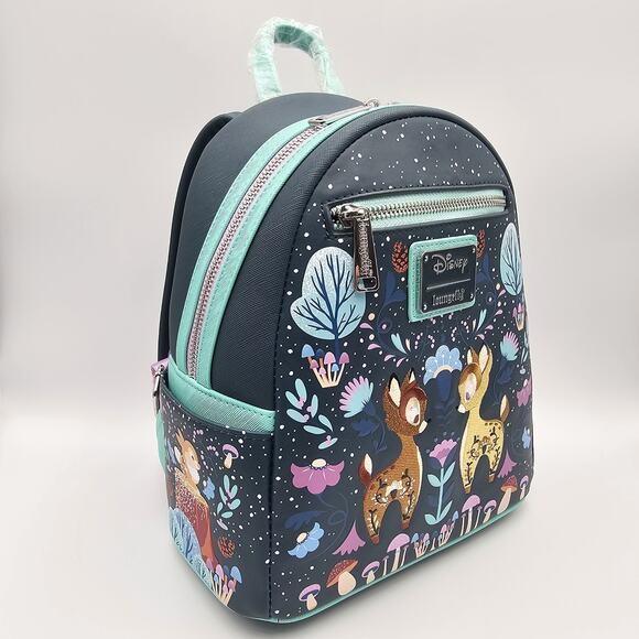 Loungefly Disney Bambi Folk Floral Green Mini Backpack Bag New - Picture 3 of 10